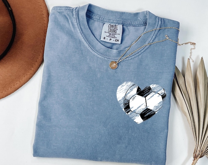 Comfort Colors® Retro Heart Soccer Shirt, Soccer Lover Gift, Soccer Mama Shirt, Soccer Season Shirt, Sports Mom Tee, Soccer Gam Day Shirt
