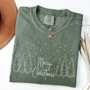 Comfort Colors® Merry Christmas Tree Shirt, Merry & Bright Christmas Tree Shirt, Womens Christmas Shirt, Cute Christmas Shirt, Holiday Shirt
