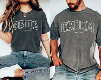 Comfort Colors® Bride Groom Est Year Shirt, Engagement Gift For Bride, Personalize Huband Wifey Shirt, Bridal Party Shirt, Honeymoon Shirt