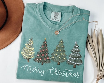 Comfort Colors® Merry Christmas Tree Shirt : Womens Merry & Bright T-Shirt, Festive Holiday Gift
