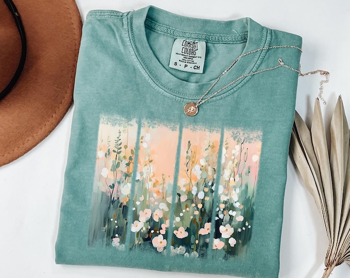 Comfort Colors® Water Color Flowers Shirt, Floral Shirt, Gardening Shirt, Pressed Flower Shirt, Boho Wildflowers Shirt, Cottagecore Floral