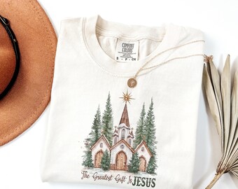 Comfort Colors® Christian Christmas Shirt : Greatest Gift Is Jesus, Nativity Scene Graphic Tee