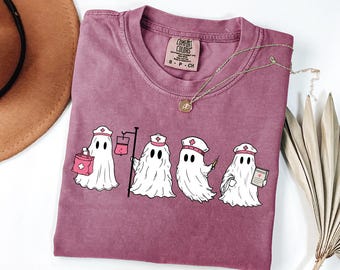 Comfort Colors® Ghost Nurse Halloween Shirt, Halloween Nurse Shirt, Spooky Nurse Shirt, Halloween Nurse Gift, Nurse Boo Crew Shirt, Fall Tee