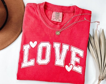 Comfort Colors® Retro Love Heart Long Sleeve, Womens Love T-Shirt, Teacher Valentines Graphic Tee