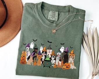Comfort Colors® Сute Ghost Halloween Dogs Shirt, Dog Lovers Halloween Gift, Witchy Dogs Shirt, Spooky Season, Womens Dogs Halloween Shirt