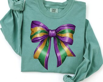 Comfort Colors® Mardi Gras Bow Shirt, Mardi Gras Paradase Carnival, Fleur De Lis Tee, Fat Tuesday