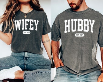 Comfort Colors®  Engagement Gift For Bride, Personalize Huband Wifey Shirt, Bridal Party Shirt, Honeymoon Shirt, Trendy Groom Wife Shirt