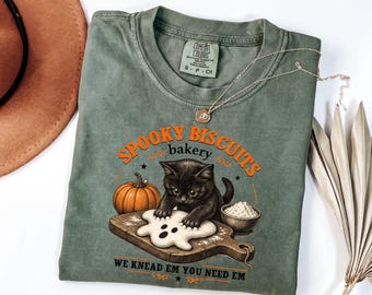 Comfort Colors® Spooky Cat Biscuit Shirt, Cat Lover Halloween Shirt, Ghost Cat Halloween