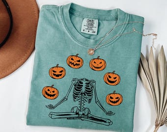 Comfort Colors® Pumpkin Halloween Shirt, Pumpkin Skeleton Shirt, Fall Shirts for Women, Cute Pumpkin Halloween Gift, Fall Vibes