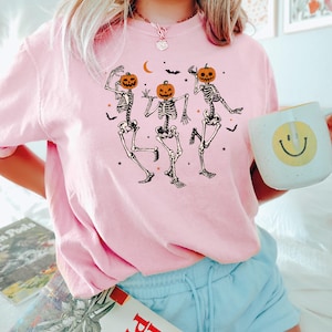 Comfort Colors® Dancing Skeleton Pumpkin Shirt, Retro Halloween Shirt, Womens Halloween Shirt, Cute Fall Shirt, Spooky Season, Pumpkin Face image 5