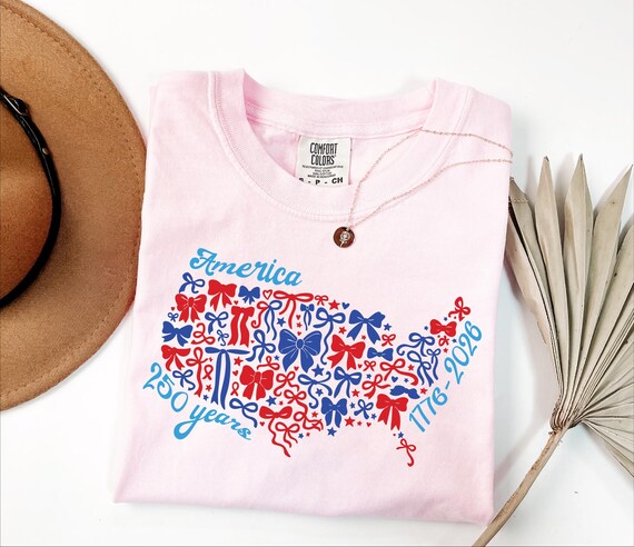 Comfort Colors® Coquette Bow 250 Years USA Shirt, 250th Anniversary Gift, 1776-2026 Celebrate Tee