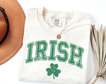 Comfort Colors® Retro Irish Shirt, Womens St Patricks Day Gift, Shenanigans Lucky Shirt, Four Leaf Clover