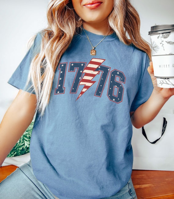 Comfort Colors® Retro 1776 Shirt, 1776 America 4th of July Shirt, Fourth of July Shirt, Womens USA Shirt, Red White Blue, Patriotic Shirt