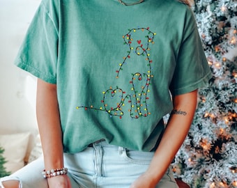Comfort Colors® Christmas Dog Shirt, Dog Owner Christmas Gift, Dog Lover Christmas Gift, Cute Holiday Shirt, Womens Christmas Light Shirt