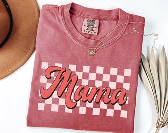 Comfort Colors® Checkered Mama Shirt, Retro Mama Shirt, Mothers Day Shirt, Funny Mom Shirt, Mom Birthday Gift, Cute Mom Gift, Best Mom Gift