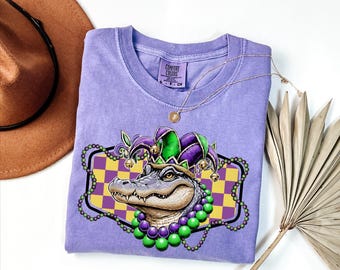 Comfort Colors® Mardi Gras Crocodile Shirt, Women Mardi Gras Costume, Mardi Gras Alligator Shirt