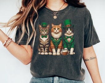 Comfort Colors® Cute Cat St Patricks Shirt,Cat Lover St Patricks Gift, Lucky Cat Shirt, Womens St Patricks Day Shirts, Retro Saint Patrick