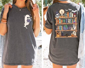 Comfort Colors® Cute Ghost Reading Books Shirt, Womens Halloween Shirt, Books Lover Halloween Shirt, Bookish Halloween Shirt, Spooky Season