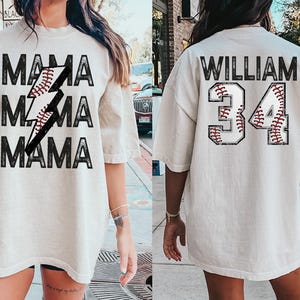 Comfort Colors® Custom Baseball Mom With Kid Name Shirt, Baseball Mama Shirt, Team Jersey Number, Baseball Season Shirt, Baseball Game Shirt