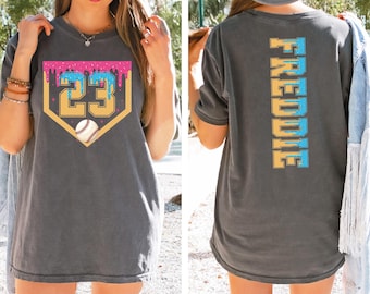 Comfort Colors® Personalize Baseball Drip Mama Shirt, Ice Cream Drip Baseball, Custom Baseball Jersey Name Number Shirt, Mothers Day Gift