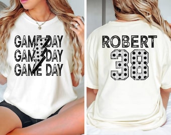 Comfort Colors® Soccer Game Day Shirt With Kids Name & Number, Soccer Mama Shirt, Soccer Season Gift, Soccer Game Day Gift, Soccer Lover Mom