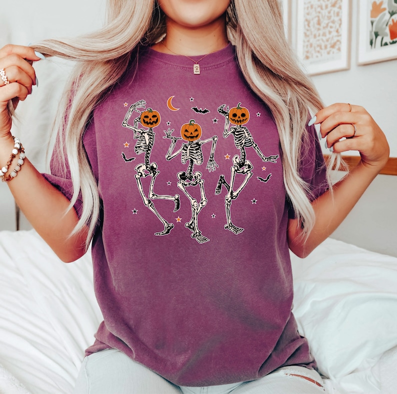 Comfort Colors® Dancing Skeleton Pumpkin Shirt, Retro Halloween Shirt, Womens Halloween Shirt, Cute Fall Shirt, Spooky Season, Pumpkin Face image 4