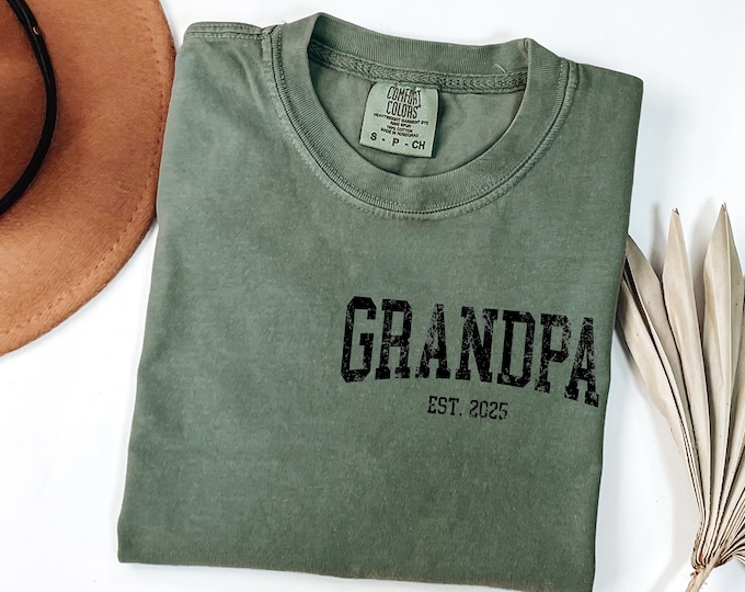 Comfort Colors® Retro Grandpa EST Shirt, Personalize Christmas Gift Grandpa, Pocket Grandpa Shirt, Fathers Day Shirt, Custom Grandpa Shirt