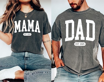 Comfort Colors® Mama and Dad Shirts, New Dad Shirt, Gift for New Mom, Pregnancy Announcement Shirts, Christmas Gift For Mom and Dad