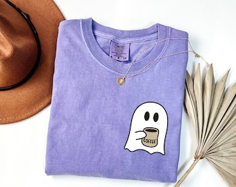 Comfort Colors® Little Ghost Ice Coffee Shirt, Cute Spooky Coffee Shirt, Womens Ghost Shirt, Spooky Season, Fall Coffee Lover Shirt