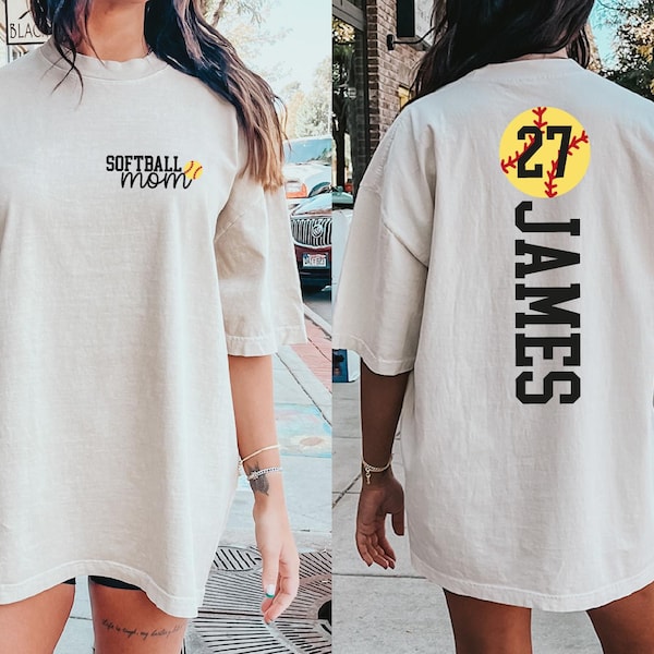 Camiseta de sóftbol personalizada con nombre y número para niño Comfort Colors®, camiseta de sóftbol personalizada, camiseta de temporada de sóftbol, camiseta deportiva para mamá