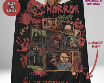 Custom Horror Movie Sherpa Blanket, Halloween Gift