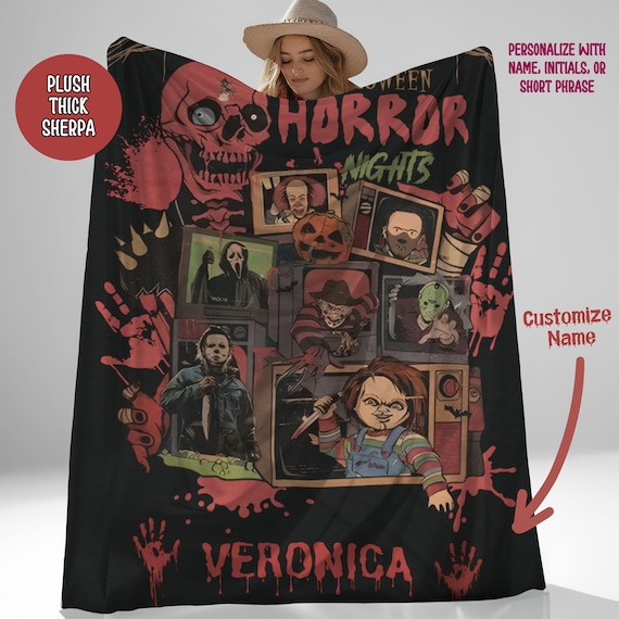 Custom Horror Movie Sherpa Blanket, Halloween Gift
