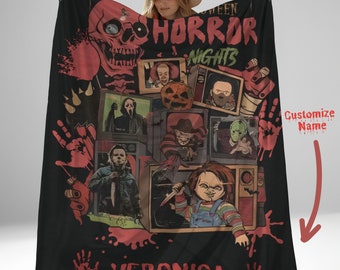 Personalized Horror Movie Blanket, Custom Scary Movie Blanket, Horror Movie lover, Halloween Blanket, Slasher Movie, Girlfriend Gift