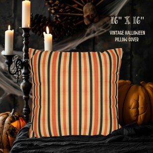 Vintage Halloween Striped Pillow Cover, Faux Suede Farmhouse Decor