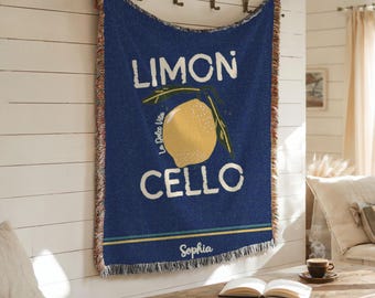 Personalized Limon Cello Blanket, Italian Lemon Throw, Farmhouse Woven Blanket