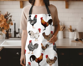 Delantal de gallina, delantal de cocina de estilo rústico, regalo para amantes de las gallinas, delantal de cocina rústica de granja, accesorios para mamás de gallinas de traspatio
