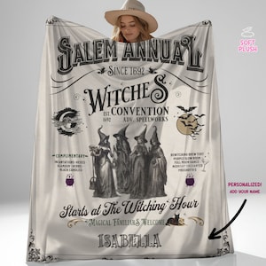 Personalized Witch Blanket, Salem Witchy Blanket, Spooky Season Throw, Halloween Blanket, Witchy Gifts, Witchy Decor Fall, Black Cat Throw