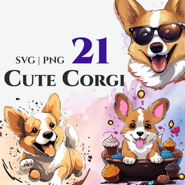 Corgi Clipart Cute Puppy Dog Digital Illustration, Transparent  PNG, Commercial Use, Vector graphic SVG File, Instant Download