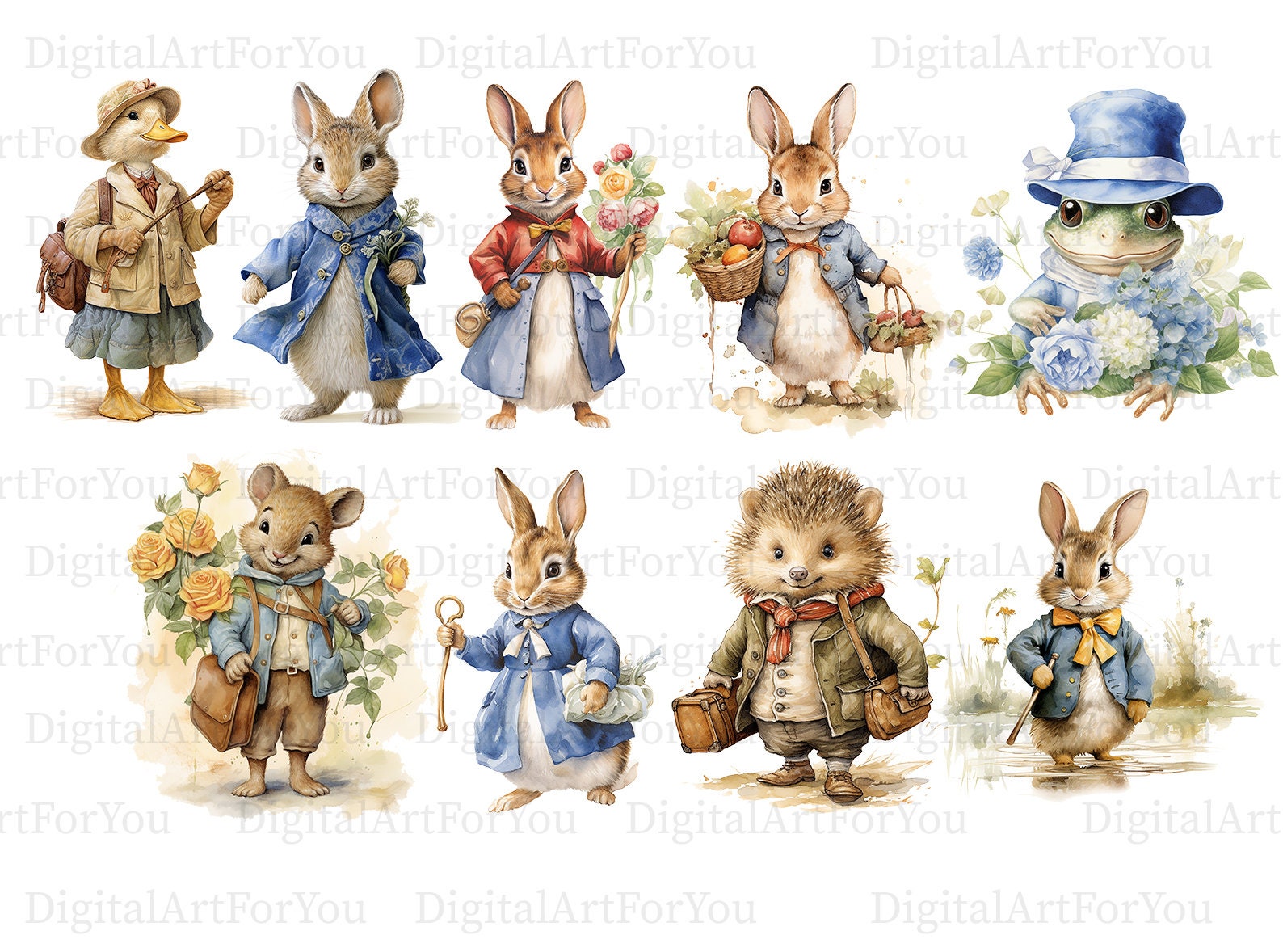 Beatrix Potter Style PNG & SVG Clipart Baby Shower Birthday Nursery Pet ...
