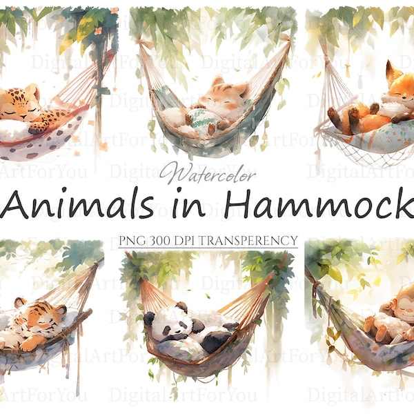 Baby Animals in Hammock 15pc PNG & SVG | Clipart | Baby Animals Transparent Background | Commercial Use | Nursery Animals Printable Art