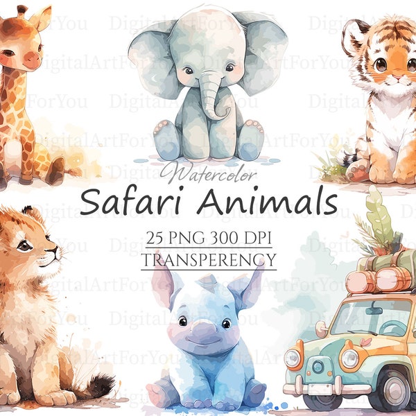 Safari Animals 25pc PNG & SVG | Baby Safari Clipart | Baby Animals Transparent Background | Commercial Use | Nursery Animals Printable Art