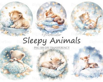 Sleeping Baby Animals 15pc PNG & SVG | Nursery Animals PNG | Printable Sleepy Animals Art | Sleeping Animals Clipart | Commercial Use