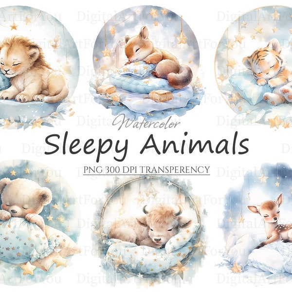 Dormir bébé animaux 15pc PNG & SVG | Animaux de pépinière PNG | Art imprimable des animaux endormis | Clipart animaux endormis | Un usage commercial