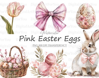 Pink Easter Eggs Clipart 25pc PNG & SVG | Pastel Easter Clipart | Transparent Background | Commercial Use | Easter Bunny Printable Art