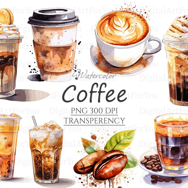 Watercolor Coffee 20pc PNG & SVG | Coffee Drinks Clipart | Vintage Coffee Pots | Coffee Grinders | Coffee Beans |Cup of Coffee | Sublimation
