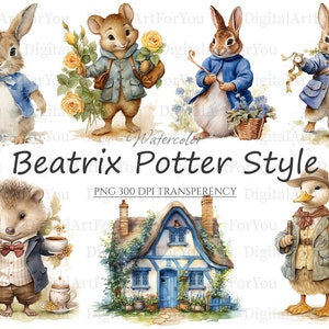 Clipart Style Beatrix Potter | Baby Shower | Chambre d'anniversaire | Lapin de compagnie | Transparente | Utilisation commerciale | Téléchargement numérique