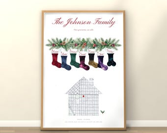 Chaussettes de Noël personnalisées pour la famille, motif carte du ciel, panneau de Noël familial, cadeau pour les grands-parents, téléchargement numérique