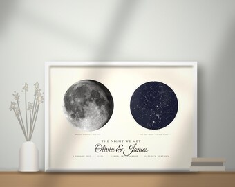 Moon Phase and Star Map Print, All Sizes Included, Night We Met Gift, Custom Night Sky and Moon Poster, Anniversary Gift, Digital Download