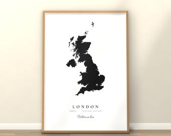 Custom Country Map Print, All Sizes Included, Where We Met Gift, Personalised Map Poster, Where We Live, Anniversary Gift, Digital Download