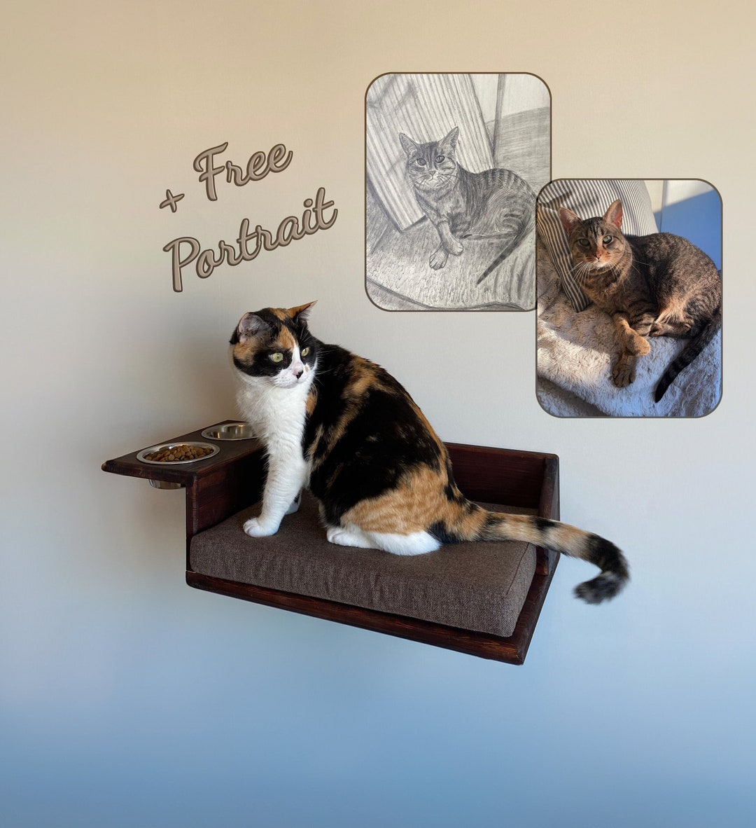 Cat Feeding Shelf for Valentine's DIY Set Floating Shelves, Metal Dish